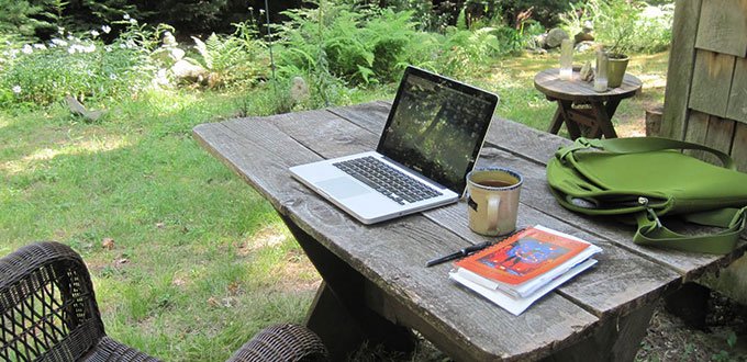 freelance programmer working from home garden